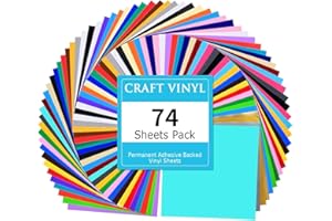 Lya Vinyl 74 Hojas vinilo Adhesivo para Cricut - Hojas de Vinilo Autoadhesivo con 2 Papeles de Transferencia para Pegatinas, Decoración de Fiestas - 40 Colores de Vinilo Adhesivo para Cricut y Cameo