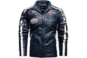 TRPSR Blouson aviateur for Homme, Veste d'équitation Vintage Noire de Moto, Veste en Cuir zippée Veste de Cowboy en Cuir PU for Homme