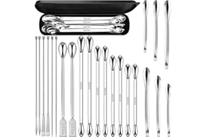Artcome Juego de 23 espátulas de laboratorio de acero inoxidable 304, espátula de mezcla, cuchara de muestreo de laboratorio, cuchara de polvo para llenado de cápsulas vacías de píldoras