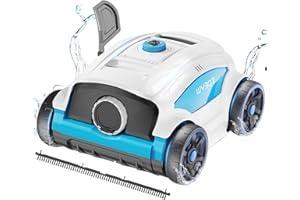 WYBOT Robot Piscina para 130 Minutos de Uso, Limpiafondos Piscina Fuerte Succión, Doble Motor, Rápida Eliminación del Agua, Aspirador para Piscinas Elevadas/Exteriores de hasta 100m²(Blanco-Azul)