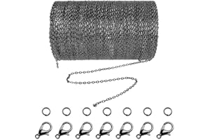 JERBRO 33 Füße Legierung DIY Link Kette ketten Gliederkette Halsketten mit 20 Karabiner Verschlüsse und 30 Sprung Ringe für Schmuck Basteln Herstellung, 1,5 mm (Black)