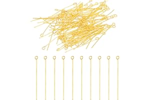PATIKIL 40mm Open Eye Pins, 150Pcs 21 Gauge Metal Head Pins Needles Eye Pins for Jewelry Making Findings Earring Necklace Bracelet DIY Crafts, Gold Tone