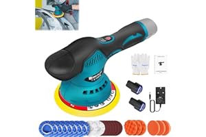 BOWOSE Poliermaschine Akku 12V, Exzenter Poliermaschine mit 2x Akkus, Auto Poliermaschine Set 22 pcs, Exzenter Polierer, 8 Geschwindigkeit Wachsmaschine für Autopflege, Polieren, Wachsen, Kratzerentfernung