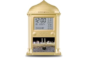 Al salama Muslim Alarm Clock, LED Muslim Prayer Clock, Digital Athan Wall Clock, Muslim Islamic Clock Wall Calendar for Reading House, Office, Mosque, Home Decor (Gold)