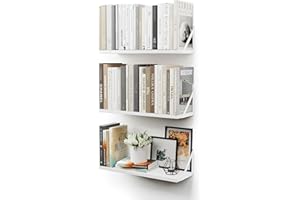 CASSA HOME DECOR CASSA TOKO Wall Mounted Floating Book Shelves for Wall Set of 3, Shelf Bookshelf for Bedroom Living Room Office Bathroom Kitchen Rustic Wood with Metal Bracket (White)