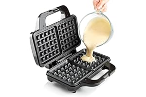 GLOBAL GOURMET EST. 2013 GLOBAL GOURMET Square Waffle Maker Iron Machine 1000W I Electric I Non-Stick Coating Mould I Deep Cooking Plates I Recipes Included via Email