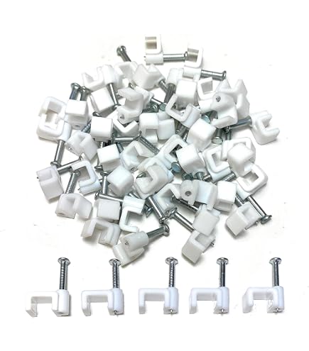 200 Clip Per Cavi 8 Mm E 10 Mm – Fascette Fermacavo Con Chiodi, Per Gestione Fili Ethernet, Elettrici, Altoparlanti, Bianche - 3