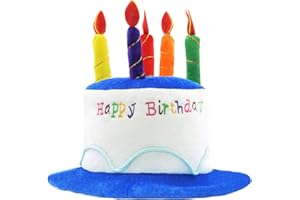 Novelty Place Happy Birthday Plush Cake Hat Unisex Adult Size Ideal Party Favour Costume Accessory Cake and 5 Multicoloured Candles