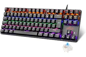 Rii Gaming Tastatur TKL QWERTZ, TKL Tastatur Mechanisch, Blaue Schalter (Laut), Tastatur Kabel (Nicht Hot-Swap-Fähig, Schäfte sind Nicht austauschbar)