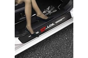 RIDGOEL 4 Stück ST Line Auto Einstiegsleisten Schutzfolie Kohlefaser Türschweller Aufkleber für Ford Focus Escape Ecosport Kuga F150 Auto Tür Schritt Platte Abdeckung Lackschutzfolie Red ST-Line