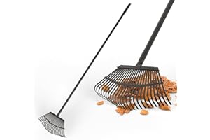 VIVO TECHNOLOGIES Garden Rake Heavy Duty, 25-tooth Metal Rake Upgraded 65-inch Adjustable Long Handle, Wide Metal Head for Leaf Yard Cleanup & Lawn Levelling Garden Leveller
