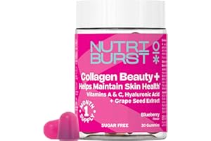 Nutriburst Collagen Beauty - Skin Health Support - Vegan Collagen Boost with Hyaluronic Acid, Vitamin A & C - Blueberry Flavour • Sugar Free • 30 Sugar Free Gummies