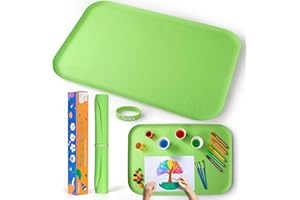 ‎ATMINI AtMini Silikonmatte Groß 60 x 40 cm，bastelunterlage kinder für Kunsthandwerk, Sand Art, Malen, Harz, handgefertigter Schmuck, Zeichnen, Mehrzweck-Tischmatte mit erhöhten Kanten zum Sauberhalten(Grün)