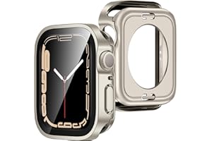 ZZDZZ [2-Pack] 2 in 1 Case Compatible with Apple Watch Series 9 8 7 45mm, Straight Edge Hard PC with Tempered Glass Screen Protector Full Coverage Protective Cover for iWatch 45mm (Starlight)