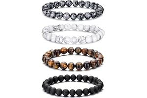 RANKEEF Perlenarmband Herren, 8 mm Perlenarmbänder Set, Stretch-Armbänder Herren, Verstellbares Schwarzes Kristall-Perlenarmband Perlen Armband Herren