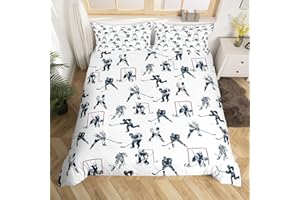 LOUSSIESD Set di biancheria da letto per bambini, ragazzi e ragazze, a tema hockey su ghiaccio, copripiumino decorativo, per camera da letto, singolo