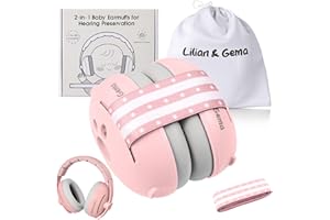 Lilian&Gema 2 in 1 Cuffie Neonato Antirumore -25dB,Protettori acustici per neonati, archetto regolabile, antiscivolo e antistress, protezione acustica ideale per neonati fino a 48 mesi