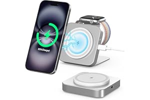 AOWIN Mag-Safe Ladestation,Tragbare Ladegerät für Apple Watch und iPhone, induktive Ladestation für Reisen kompatibel mit iPhone 16 15 14 13 12 iWatch Serie, Wireless Charger für Airp0ds Pro 3 2 (Silber)