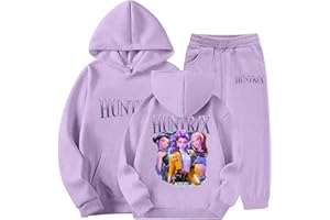 GENERICO 2 PCS Set Completo Ragazze Felpa con Cappuccio e Pantaloni Jogging Tuta per 2-13 Anni Anime Stampa Tracksuit Maniche Lunghe in Pile Invernali Completi Sportivi Streetwear Abbigliamento Moda Ragazza