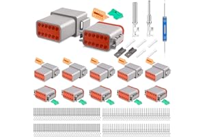 JRready ST6327-12 Deutsch Kit de connecteurs DT 12 broches Gris étanche 12 broches (5 ensembles), contacts estampillés taille 16 pour camion, moto, véhicules tout-terrain, marine, sports extrêmes