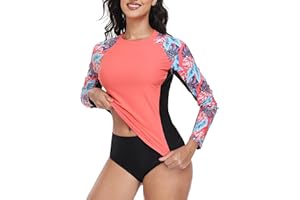 Charmo Women Rash Vest Long Sleeve Tops Sun Protection UPF 50+ Beach Swimming Tops