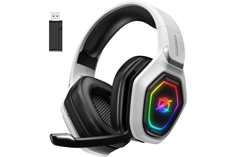 Ozeino Wireless Gaming Headphones for PC/Ps5/PS4, 2.4GHz Wireless+5.3 Bluetooth, Headphones with Microphone 7.1 Sound Quality Lossless Low Latency, Lasting Over 30+ Hours