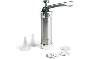 Excelsa Biscuits Macchina per Biscotti, Acciaio Inossidabile, Argento, 20 Trafile e 4 Beccucci Inclusi