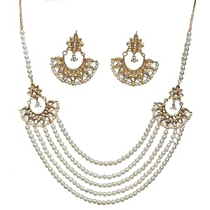 Four Layer Pearl Moti Necklace Set 