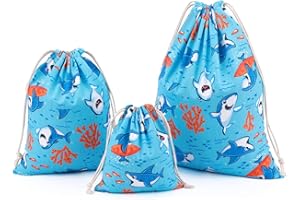 Amoyie Set di 3 sacchetti di stoccaggio con coulisse per ragazzo, borsa organizer in cotone per calzini giocattolo, balena blu surf