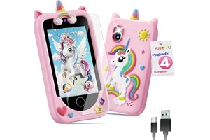 ERTYU Kids Phone Toys for Girls Ages 3-7 with 4" Touchscreen,Children's Mini Phone for Kids Learning Play Toy Phone with Dual Camera,Game,Music Player Gifts for Girls Birthday,Travel,Christmas