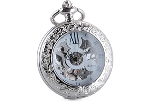 ManChDa Pocket Watch Men Pocket Watch Black Dream Dragon Mechanical Double Hunter Burlywood Dial Roman Numerals Hand Wind Pocketwatch with Double Chains