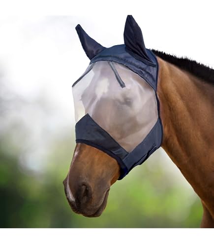 Maschera Antimosche Integrale PFIFF Per Cavalli | Con Protezione Orecchie | Nero | Tessuto Traspirante 55% Poliestere 45% Cotone