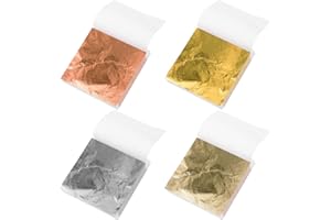 AIYORSE 200 Pieces Gold Leaf Sheets, 4 Colors Metallic Gold Leaf Paper for Cakes, Desserts, Chocolate, Art and Craft, Face Masks, Nail Art, Resin Gilding Crafting, Furniture Home Decor (8 * 8.5cm)