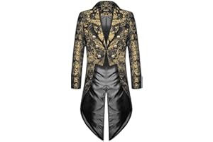 CAMDOM Mens Gothic Medieval Tailcoat Jacket Steampunk Frock Coat Uniform Halloween Costume