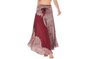 FEOYA Mujer Maxi Falda de Playa 2 en 1 Bohemio Vestido Grande Swing Falda Vacaciones Primavera Verano Falda Estilo Étnico Largas Enaguas Informales