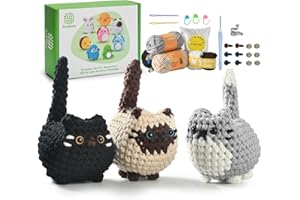 TranquilHome Kit Crochet Amigurumi,Crochet Kit Pour Débutants Pour Crocheter Des Animaux,Kit Crochet Debutant Complet Avec Une Analyse Vidéo étape Par étape,Kit Fuppy Crochet-Trois Chats