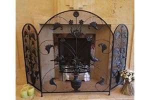 BWA Decorative Bird Leaf Scroll 3 Fold Fire Screen Spark Guard