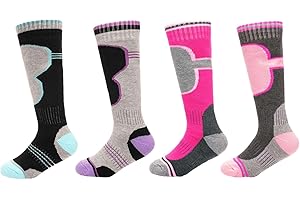Thingimijigs Girls Ski Socks 4 Pairs Knee Length Thermal Outdoor Snowboarding Stockings