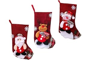 JHXHHTHONGTONG Medias de Navidad Bolsa de Regalo,Grande Adorno de Navidad Chimenea Bolsa de dulces muñeco de Nieve Reno para la decoración del árbol Calcetín de decoración navideña para llenar y Colgar 3 PCS