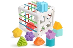 Wodasi Zabawka dla niemowląt, zabawka dla dzieci od 1 roku życia, zabawka do sortowania kształtów z kostkami do gry, zabawka Montessori od 1-3 lat, motoryka sensoryczna zabawka edukacyjna