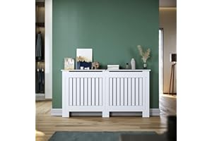 SONNI Copertura per Radiatore 152x19x81.5 cm, Classico e Moderno per Copritermosifone, Copertura Termosifone Grande a Doghe Rigate Laccate Bianche