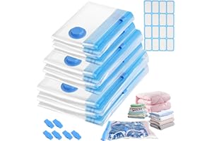 JWOGNGLS 6 sztuk worków próżniowych do ubrań, z hermetycznym zaworem i 16 etykietami, worki próżniowe do pakowania ubrań z zamkiem błyskawicznym, worki próżniowe na kołdry, pościel