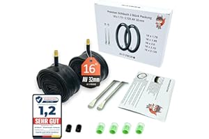 ‎AVVS TECH Glücks-Set Kinderfahrrad 16 Zoll Schlauch 16x1.75 16x1.95 16x2.125 (47/62-305) | AV 32/40mm Kompatibel mit Puky, Laufrad, Kinderwagen, Anhänger - 16 Zoll Fahrradschlauch