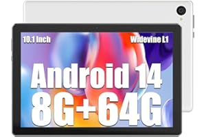 kotsren Tablet Android 14 Tablet 10.1 Zoll 8GB RAM + 64GB ROM TF 1TB, 1280 x 800 FHD IPS, 5000mAh, 5MP + 8MP, FHD, GPS, 2.4G+5G WiFi, Weiß