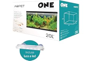 Funhobby Italia Srl AQPET One Mini Acquario in Vetro Colore Nero 20 Litri Completo di Accessori 36x22x26h Inclusa Luce a LED