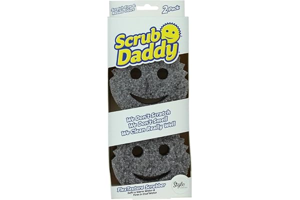 Scrub Daddy Smiley reptålig svampstil, återanvändbara tvättsvampar, antibakteriella flextextur, disksvamp för meny, kök och badrum, grå, set med 2 st
