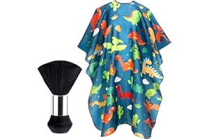 JANYUN Kinder Friseurumhang, Professioneller Haarschneideumhang Cartoon Dinosaurier Friseurumhang Verstellbarer Friseur Umhang und Nackenstaubbürste für Kinder und Erwachsene Friseursalon Zubehör