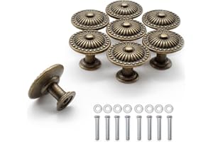 DEANKEJI 8 Pcs Cabinet Knobs, Bronze Color Round Vintage Drawer Handles, Cabinet Handles with Screws, Can be Used for Cabinets, Drawers, Shoe Cabinets, Furniture