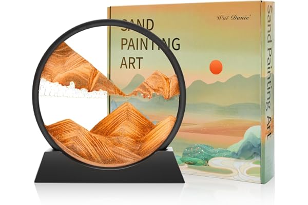 Wai Danie Tableau rotatif avec paysage de sable en 3D, décor fonds marins, fluide, sablier décoratif esthétique pour bureau, salon, pour adultes et enfants (Or, 12")