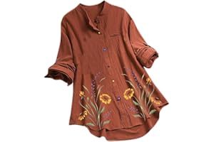 NNGOTD Women's T-Shirts, Women Casual Flower Print Long Sleeve O Neck Button Loose Shirt Top Blouse Short Sleeve Plus Size Shirt Summer Classic Loose Tee